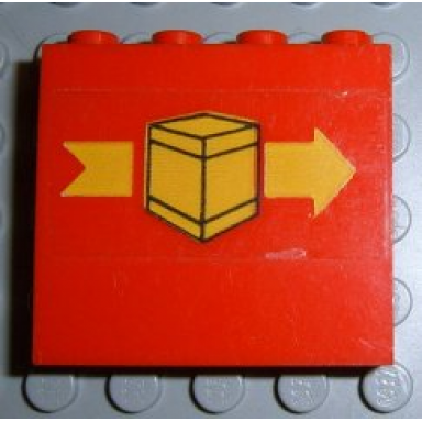 red panel 1 x 4 x 3 with box and arrow right pattern sticker - set 6624