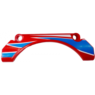red technic panel car mudguard arched 9 x 2 x 3 straight top with blue and white racing stripes and triangles pattern