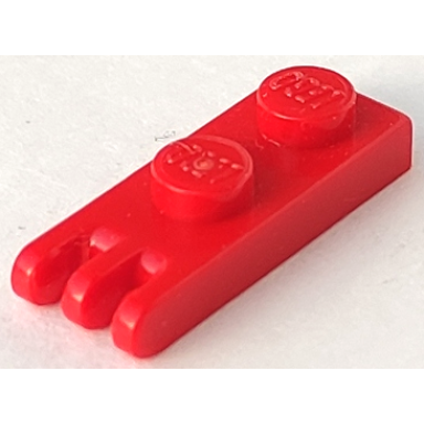 red hinge plate 1 x 2 with 3 fingers on end - solid studs