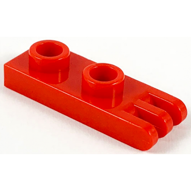 red hinge plate 1 x 2 with 3 fingers on end - hollow studs