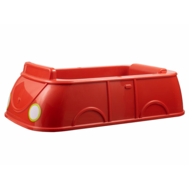 red duplo car body blocky with short windshield with white and lime headlights pattern