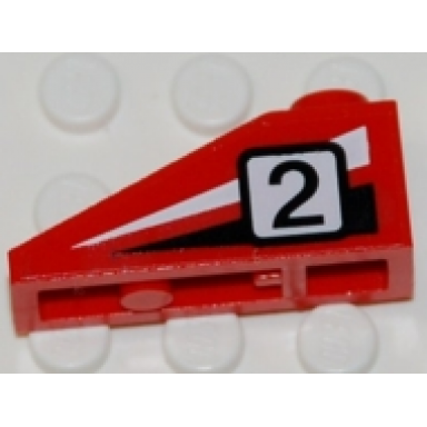 red slope 33 3 x 1 with black number 2 on black and white stripes pattern model left side sticker - sets 4555 6539