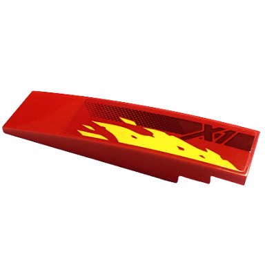 red slope curved 8 x 2 with yellow flames dark red stripe and x1 pattern model right side sticker - set 71737