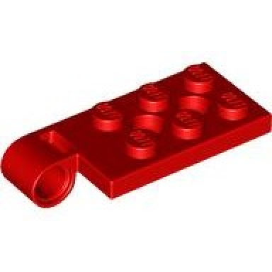 red hinge plate 2 x 4 with pin hole and 2 holes - top