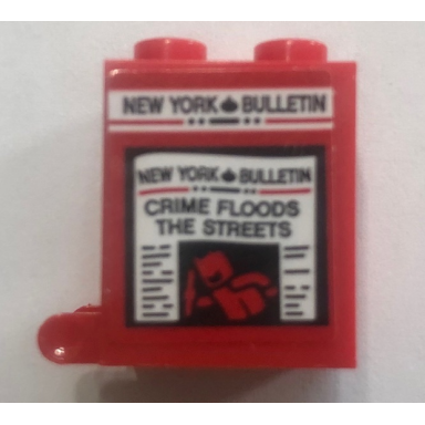 red container box 2 x 2 x 2 with newspaper rack new york bulletin and crime floods the streets pattern sticker - set 76108