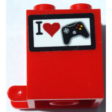 red container box 2 x 2 x 2 with i red heart and black game controller i love games pattern sticker - set 60231