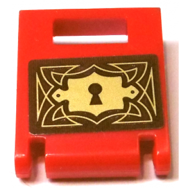 red container box 2 x 2 x 2 door with slot with gold keyhole plate and filigree on reddish brown background pattern sticker - set 41184