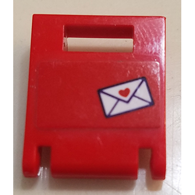 red container box 2 x 2 x 2 door with slot with envelope and heart pattern sticker - set 41310