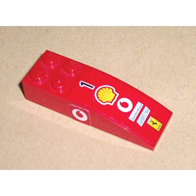 red slope curved 6 x 2 with number 1 shell vodafone olympus fiat and ferrari logos on top vodafone logo on both sides pattern stickers - sets 8362 8375 8654