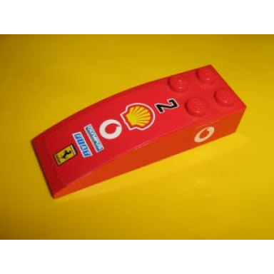 red slope curved 6 x 2 with number 2 shell vodafone olympus fiat and ferrari logos on top vodafone logo on both sides pattern stickers - sets 8362 8375 8654