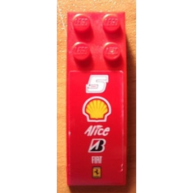red slope curved 6 x 2 with number 5 shell alice bridgestone fiat and ferrari logos pattern sticker - set 8144-2