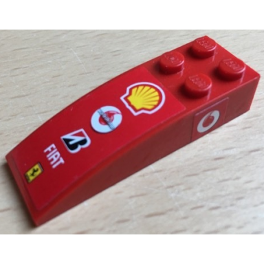 red slope curved 6 x 2 with shell vodafone bridgestone fiat and ferrari logos on top vodafone logo on both sides pattern stickers - set 8142-1