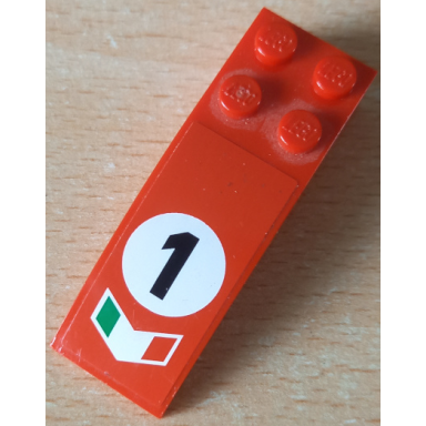 red slope curved 6 x 2 with number 1 in white circle and italian flag pattern sticker - set 8678
