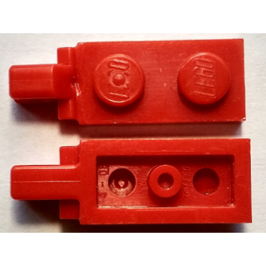 red hinge plate 1 x 2 locking with 1 finger on end without bottom groove