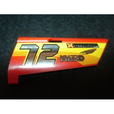 red technic panel fairing 20 large long small hole side a with chrome 72 and racing logos on orange and yellow pattern 72 sticker - set 8146