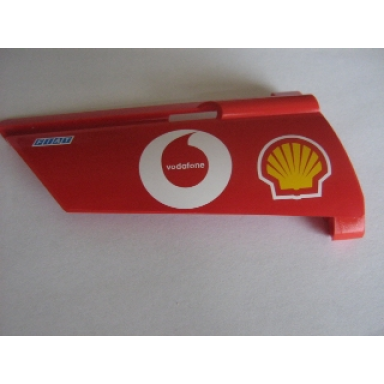 red technic panel fairing 21 large long small hole side b with shell and vodafone logo pattern sticker - set 8386