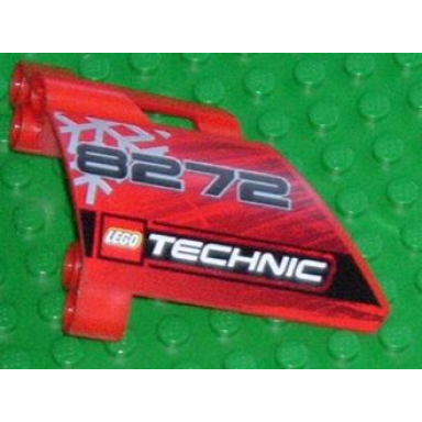 red technic panel fairing 23 large short small hole side b with 8272 snowflake and lego technic logo pattern sticker - set 8272