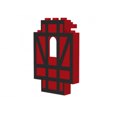 red panel 2 x 5 x 6 wall with window with black half-timbered frame pattern