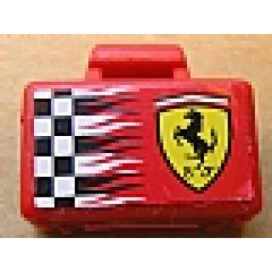 red minifigure utensil briefcase with checkered ferrari logo pattern on both sides stickers