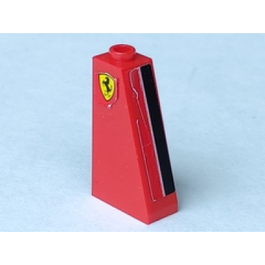 red slope 75 2 x 1 x 3 - hollow stud with black and white stripe and ferrari logo pattern model left side stickers - set 8156