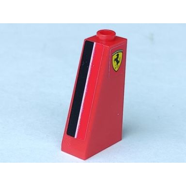 red slope 75 2 x 1 x 3 - hollow stud with black and white stripe and ferrari logo pattern model right side stickers - set 8156