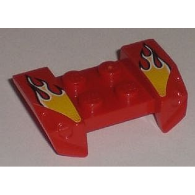 red vehicle mudguard 2 x 4 with headlights overhang with yellow flame pattern on both sides stickers - set 8195