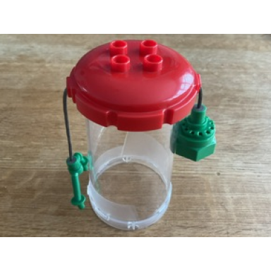 red duplo cart lid octagonal with 2 x 2 studs trans-clear cylinder and green weight
