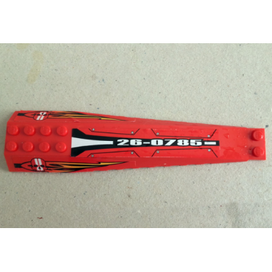 red wedge 16 x 4 triple curved with reinforcements with white 26-0785 and red skull with white stripes over flames pattern stickers - set 8863