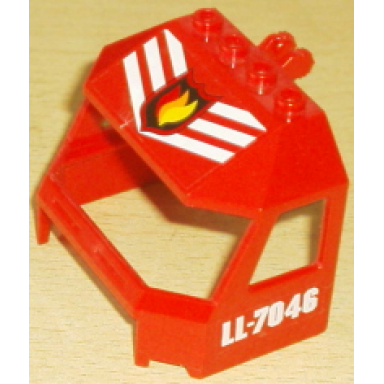 red windscreen 4 x 6 x 4 cab with hinge and 1 x 4 bottom cutout with fire logo badge with 3 stripes on top and ll-7046 on both sides pattern stickers - set 7046