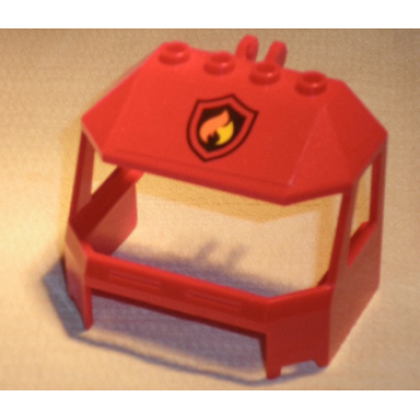 red windscreen 4 x 6 x 4 cab with hinge and 1 x 4 bottom cutout with fire logo badge pattern sticker - set 60010
