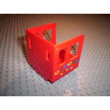 red duplo train steam engine cabin 3 x 3 x 3 with colorful circus and 5 dots pattern