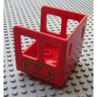 red duplo train steam engine cabin with plaque and number 7 pattern