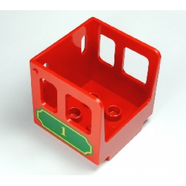 red duplo train steam engine cabin with green plaque and number 1 pattern