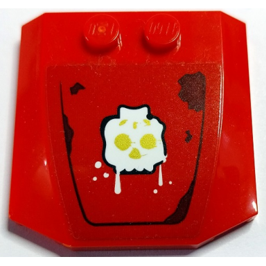 red wedge 4 x 4 x 2 3 triple curved with white skeleton head with gold eyes and nose and dark brown rust marks pattern sticker - set 70436