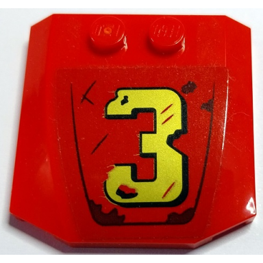 red wedge 4 x 4 x 2 3 triple curved with gold number 3 and dark brown rust marks pattern sticker - set 70436