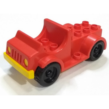 red duplo car with 2 x 4 studs bed and running boards