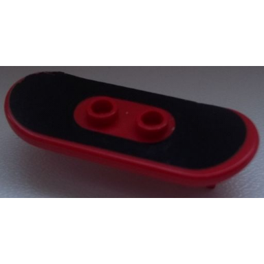 red minifigure utensil skateboard with mag wheel holders with black surface pattern sticker - set 3535