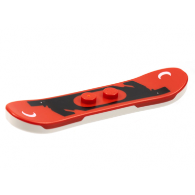 red minifigure utensil snowboard white bottom with black shape and white crescent moons pattern