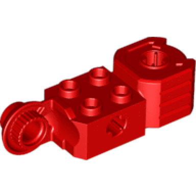 red technic brick modified 2 x 2 with axle hole rotation joint ball half vertical and fist