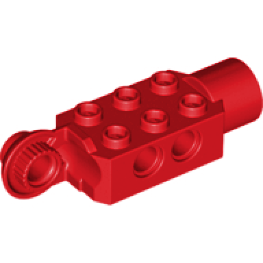 red technic brick modified 2 x 3 with pin holes rotation joint ball half vertical and rotation joint socket