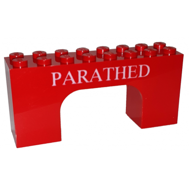 red arch 2 x 8 x 3 with white parathed pattern