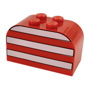 red slope curved 4 x 2 x 2 double with 4 studs with white stripes pattern