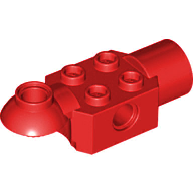 red technic brick modified 2 x 2 with pin hole rotation joint ball half horizontal and rotation joint socket
