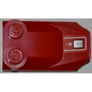 red slope curved 3 x 2 x 2 3 with 2 studs wing end with vent white 1 and triangle pattern model right side sticker - set 7977