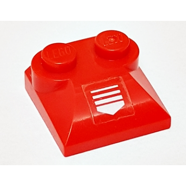 red slope curved 2 x 2 x 2 3 with 2 studs and curved sides with white arrow pattern sticker - set 7701