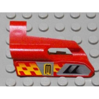 red technic panel fairing 24 small short small hole side b with number 3 air vents and orange checkered racing pattern sticker - set 8650