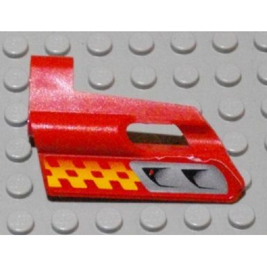 red technic panel fairing 24 small short small hole side b with air vents and orange checkered racing pattern sticker - set 8650