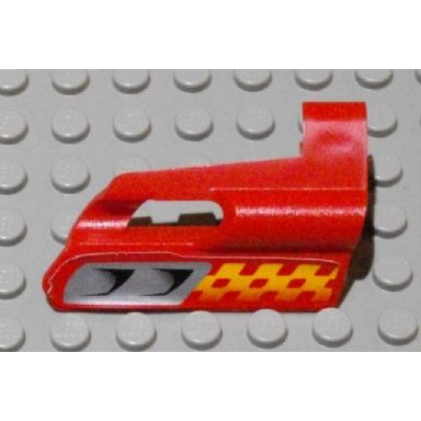 red technic panel fairing 25 small short small hole side a with air vents and orange checkered racing pattern sticker - set 8650