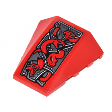 red wedge 4 x 4 triple curved no studs with pearl dark gray armor with rivets and 4 red snakes pattern sticker - set 70626