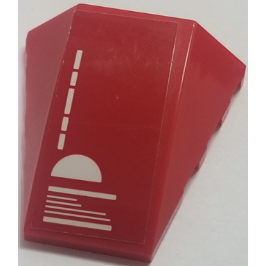 red wedge 4 x 4 triple curved no studs with white lines and half circle on red background pattern sticker - set 70615